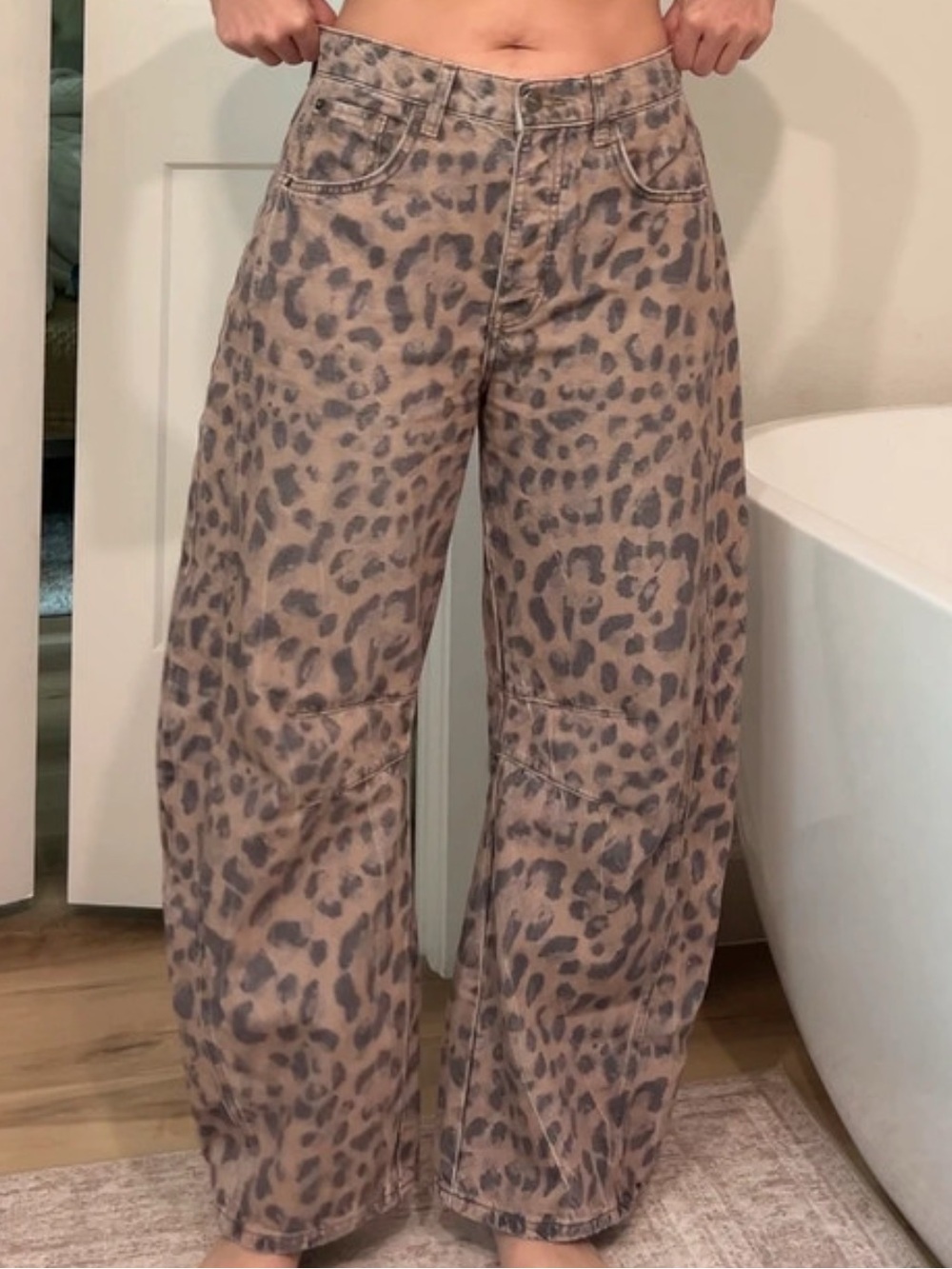 We The Free Taupe Leopard-Print Wide Leg Pants